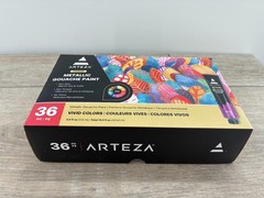 Arteza Metallic Gouache Paint 12ml Tubes Set of 36 Vivid Colors Premium Box Set