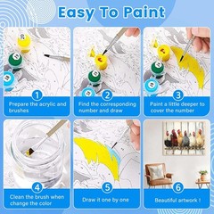 Chicken Paint by Numbers Kit for Adults DIY Farm Canvas Art 16×20 Inches