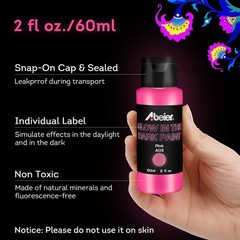 Glow in the Dark Acrylic Paint – 10 Bright Colors (60ml/2oz) Long Lasting Glo…