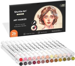 26 Colors Professional Skin Tone & Hair Art Markers – Dual Tip Set with Blender