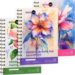 100% Cotton Watercolor Paper Pad – 3 Pack (90 Sheets) 5.5″x8.5″ Cold Press, 1…