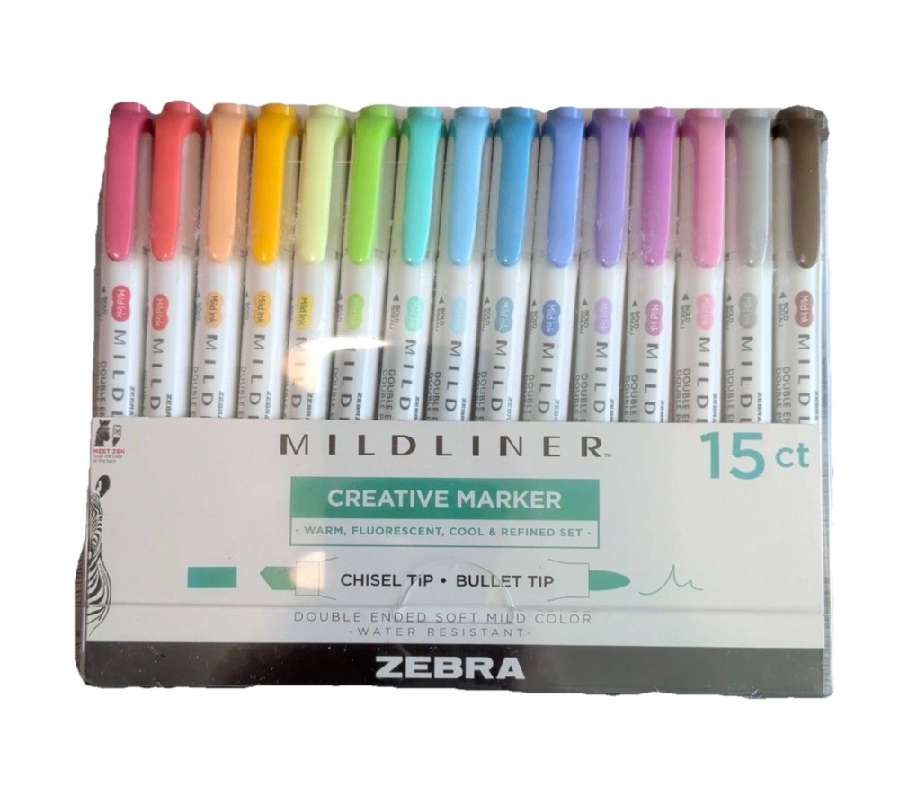 Zebra Pen Mildliner 78115 Double Ended Brush Highlighter – 15 Assorted Colors