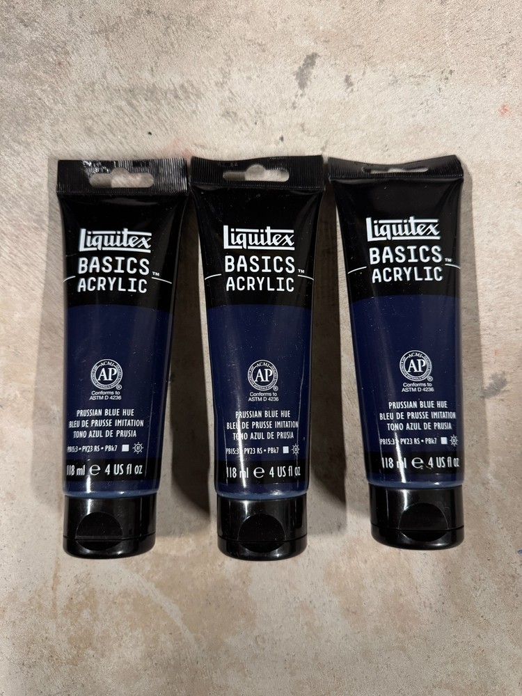 PACK of 3 LIQUITEX Acrylic Paint Basics B-162, Prussian Bluhue, 4.0 fl oz 118 ml
