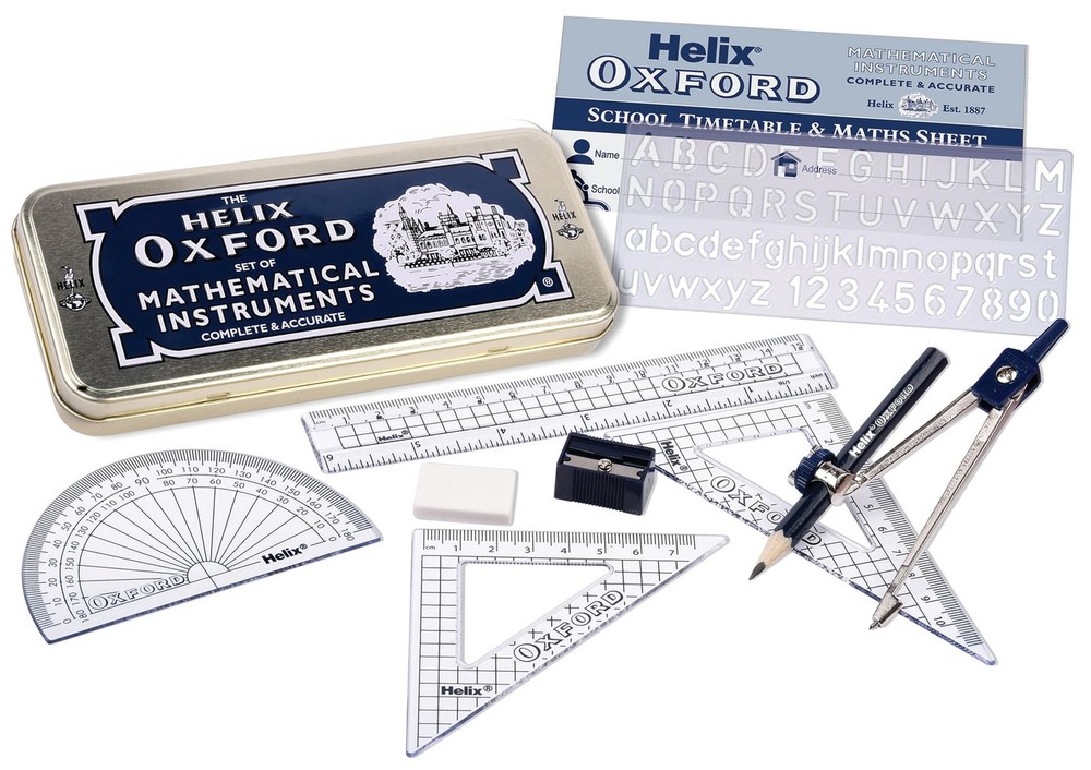 Helix Oxford Maths Set with Storage Tin Tin, ORIGINAL
