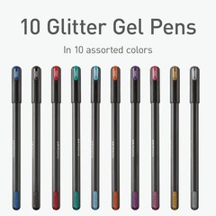 Pentonic Glitter Gel Pens, 10 Count, 10 Assorted Colors, 1.0 mm Bold Point, Smoo