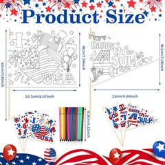 30pcs 4th of July Coloring Flags Kit, Independence Day Coloring Handheld Flags w