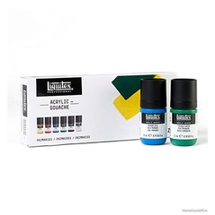 Professional Acrylic Gouache Paint Set 6 x 22ml Primaries Flat Matte
