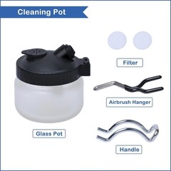 KKmoon Airbrush Cleaning Pot Glass Air Brush Holder Paint Jar Bottle Spray Gun