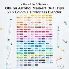 Ohuhu Alcohol Markers 216-color Double Tipped Brush & Fine- Refillable Markers