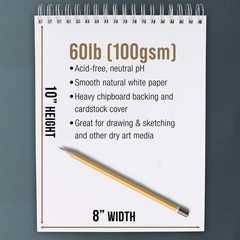 8″ x 10″ Spiral Bound Sketch Pad, 100-Sheets Each, 60 Pound (100gsm) (2 Pack)