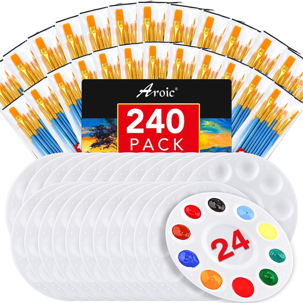 240 Piece Paint Brushes Set with 24 Palettes – Oil, Watercolor & Face Painting