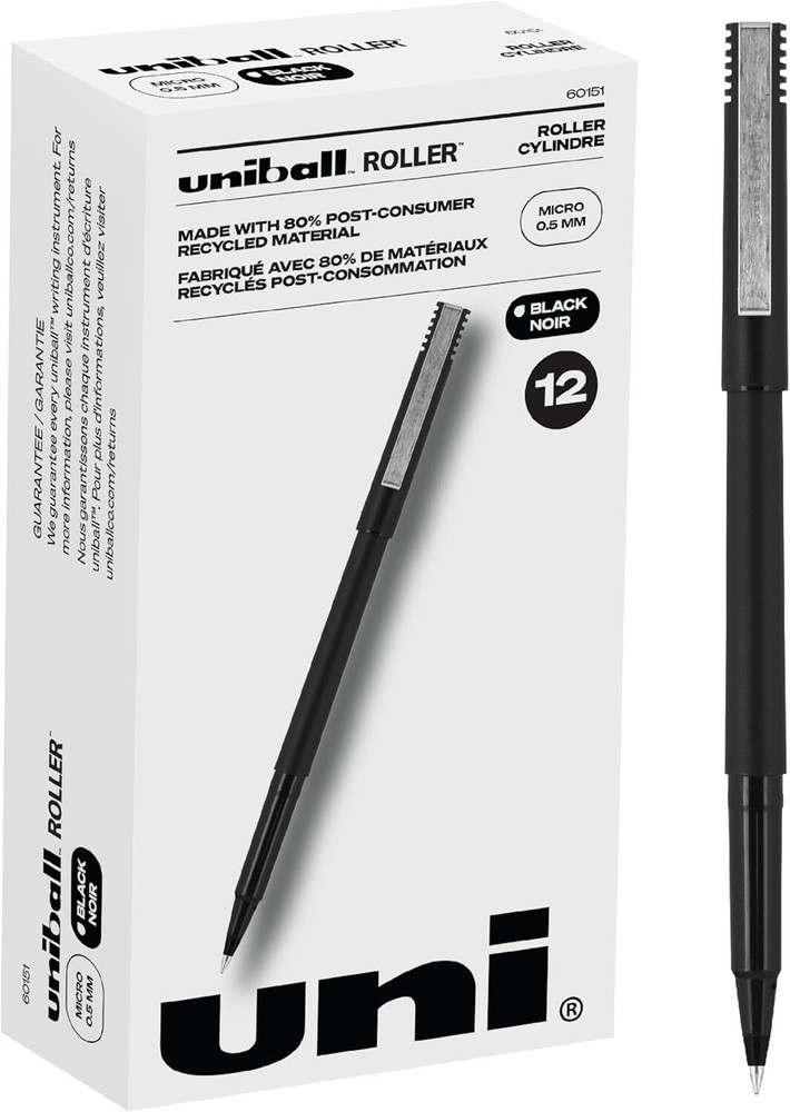 uni-ball Roller Rollerball Pens Fine Point Micro 12 Count (Pack of 1), Black
