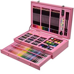 145 Piece Deluxe Art Set, Wooden Box & Drawing Kit with Crayons, multi-color