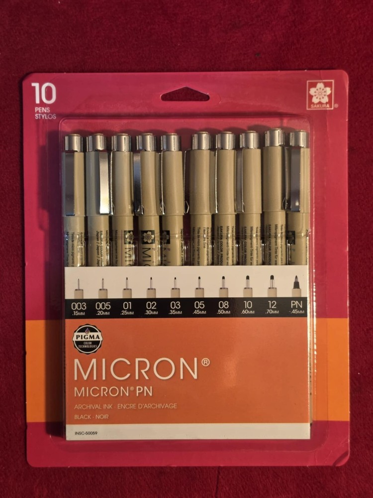 SAKURA Pigma Micron PN Black Fineliners – NEW 10 Pack Assorted Sizes -FAST Ship!