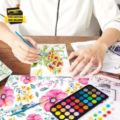 Paint Set, 48 Colors Non-Toxic Watercolor Paint with a Brush Refillable a Water