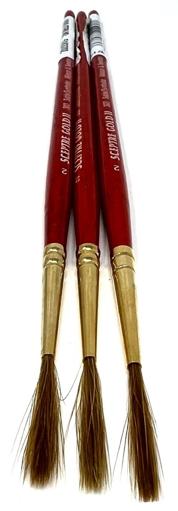 Lot of 3 – Winsor & Newton Sceptre Gold II Brush 303 Series Size 2 Short Rigger