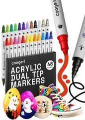 48 Colors Dual Tip Acrylic Paint Markers Fine & Dot Tip for Painting