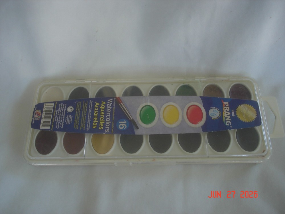 2005 NEW / UNUSED PRANG 16 WATERCOLOR PAINT SET w/ NEW PRANG BRUSH