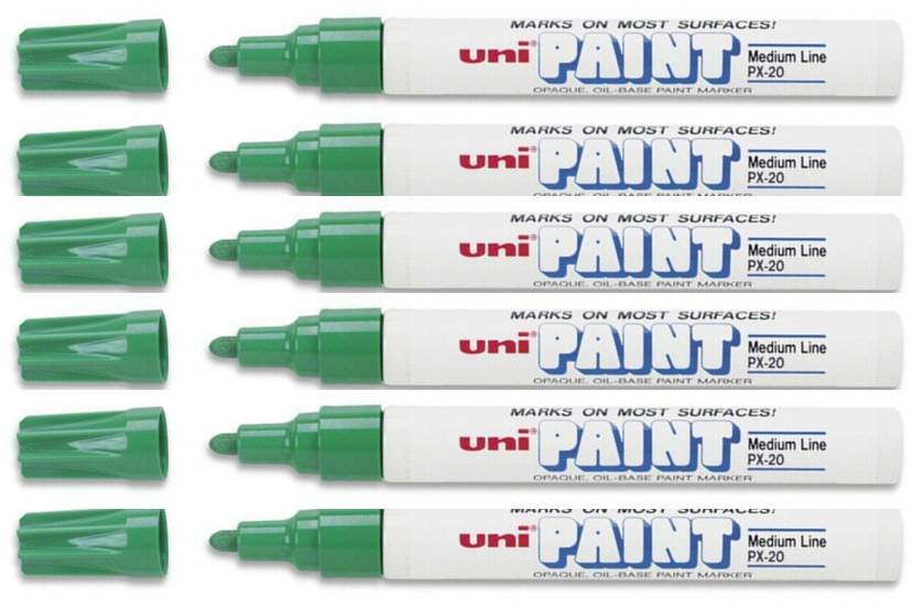 Uni-Paint 63604 PX-20 Oil-Based Permanent Marker, Medium Line, Green, 6-Pack