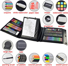 185 Pieces Double Sided Trifold Easel Art Set, Drawing Art Box with Oil Pastels,