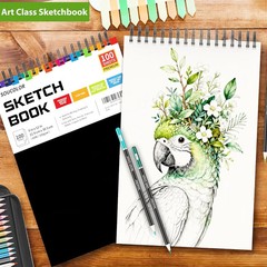 Soucolor 9″ x 12″ Sketch Book, 100 Sheets Top Spiral Bound Sketchbook with Acid-