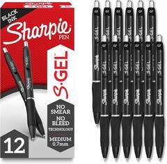 High-Performance S-Gel Pens – 12 Black Gel Ink Pens, No Smudge, Water Resistant