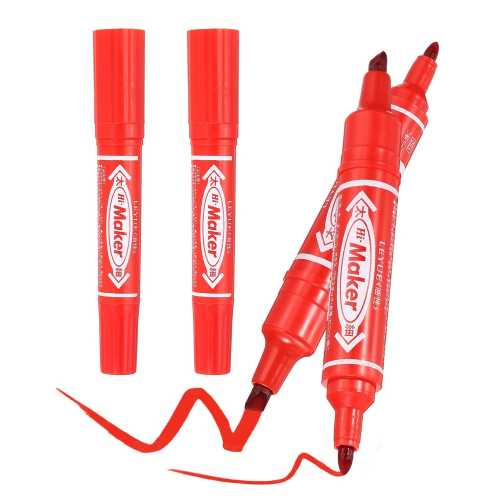 Broad & Fine Tip Markers, 4Pcs Oil-Based Markers Highlighter, Red