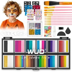 Face Painting Kit 12x10g 4 Glitter Colors Stencils Sponge Non Toxic WUO Kids