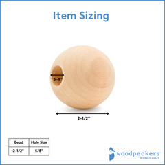 Unfinished Wooden Ball Beads 2-1/2″ Diameter, 5/8″ Hole | Woodpeckers