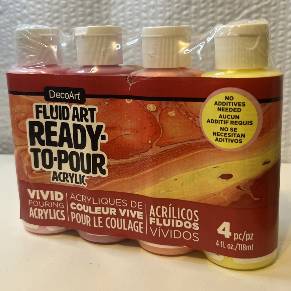 DecoArt Fluid Art Ready-To-Pour Acrylic Paint Set 4 x 4oz New Sweet Treat