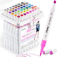 Ohuhu Markers, 48-color Double Tipped Alcohol Markers Brush& Chisel for Beginner
