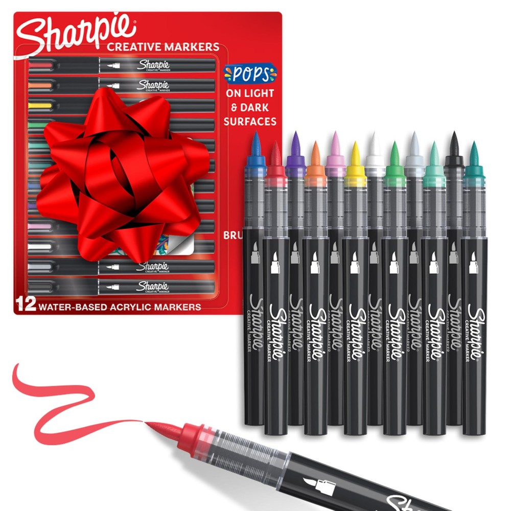 Creative Markers, Water-Based Acrylic, Brush Tip, Assorted Colors, 12