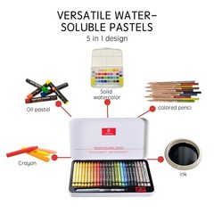 25 Colors WaterSoluble Pastel Crayons Set, MultiTechnique Art Kit with Brush …