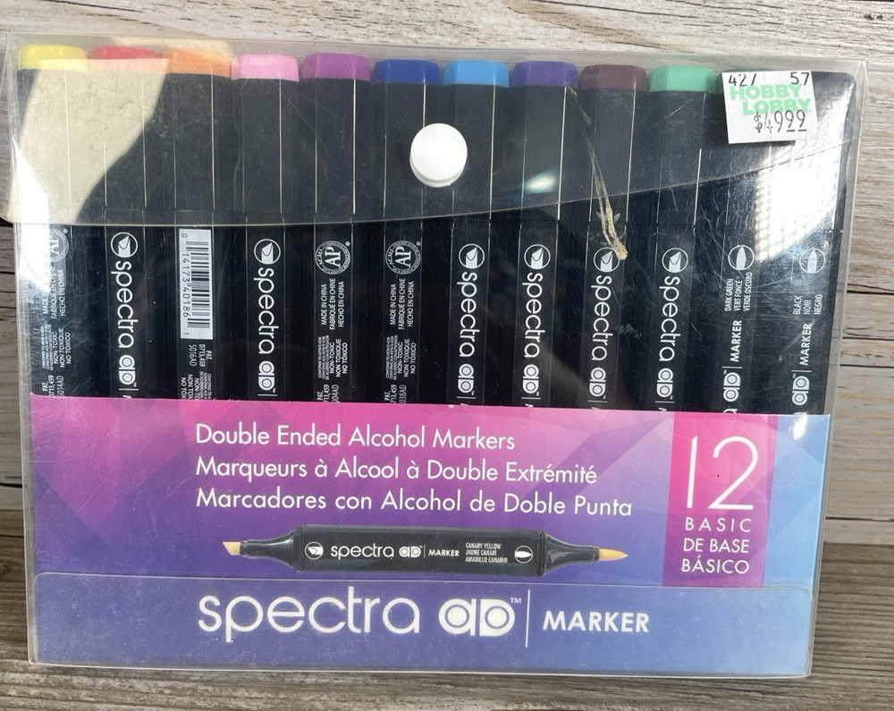Chartpak Spectra Tri-nib and Brush Dual-tip 12 Assorted Markers Basic Color Set