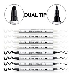 4 Black +4 White Paint Markers, Dual-tip Acrylic Paint 2pack , 16 markers