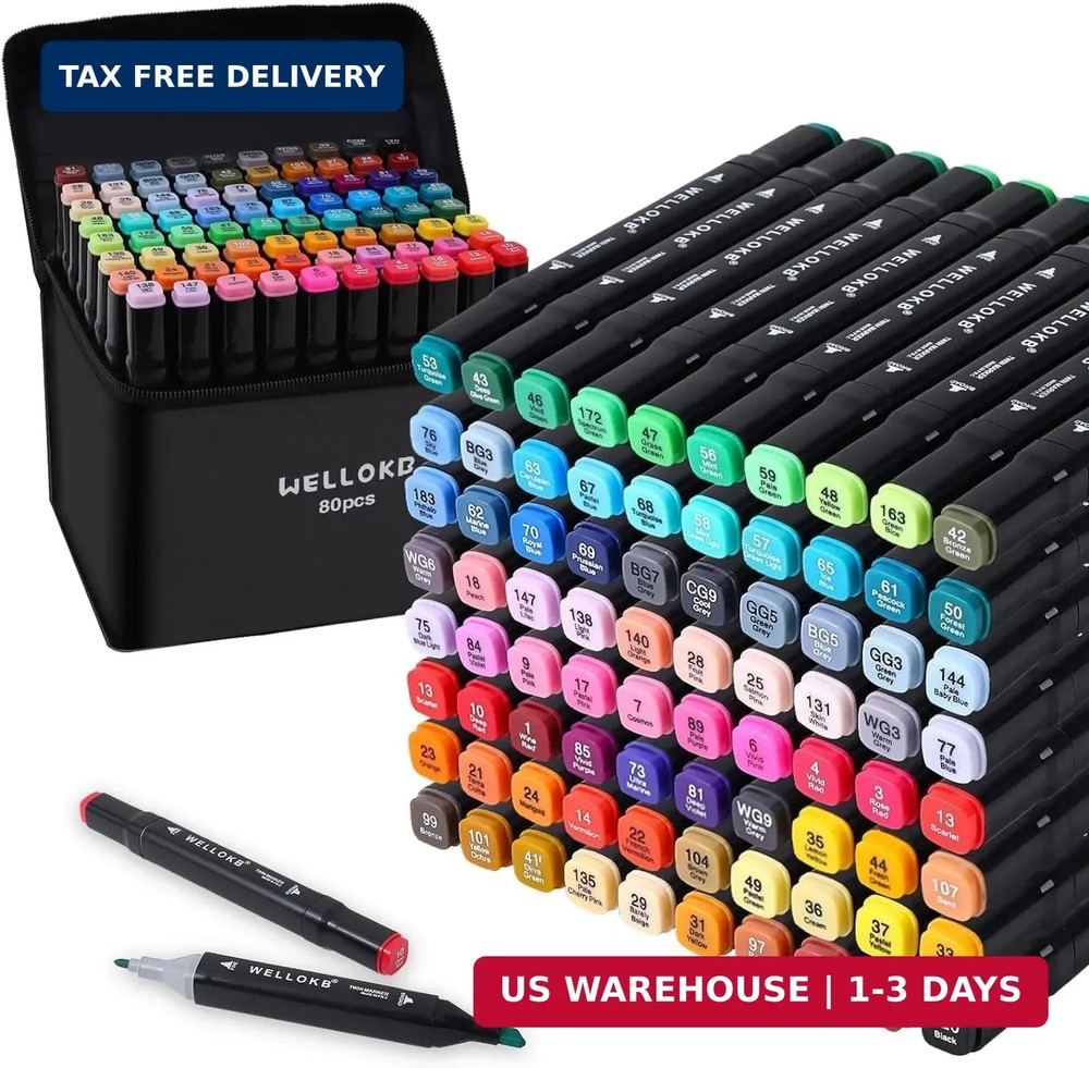 WELLOKB Alcohol Markers, 80 Colors Dual Brush Tip Permanent Art Markers, Colorin