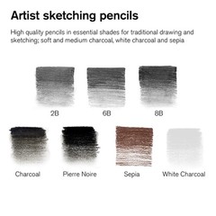 Artist Pencils Sketching Set 10 Graphite Charcoal Drawing Cedar Wood Tin