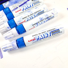 Uni Paint Marker SET OF 6 MODIFIED SUPER STAIN BLUE PX-30 Broad Chisel Tip 8mm
