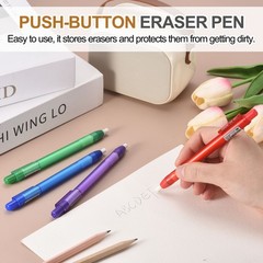 4+4Pcs Retractable Eraser Pen, with 4Replacement Rubber Refill, Blue TPE