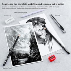 Professional Sketch Pencil Set 24 Pieces Graphite Charcoal Erasers Sharpener