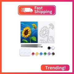 VOCHIC Canvas Painting Kit, 8×10 Pre Drawn Sunflower Art, 8 Acrylic Colors, 3 Br