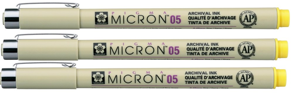 Sakura Pigma Micron – Pigment Fineliners – 0.5mm 1 Count (Pack of 3), Yellow