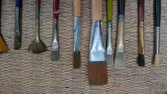 11 Used Artist Long Handle Painting Brushes — Flat, Fan, Round…