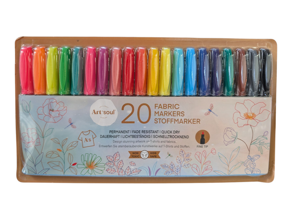 Art+Soul 20 Fabric Markers Pens Set (Permanent, Fade Resistant, Quick Dry)