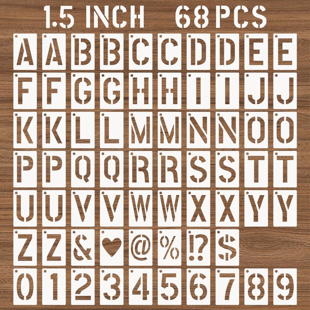 1.5 Inch Letter and Number Stencils, 68 Pcs Reusable Plastic Alphabet Spray P…