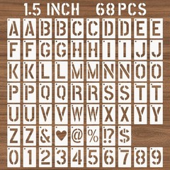 1.5 Inch Letter and Number Stencils, 68 Pcs Reusable Plastic Alphabet Spray P…