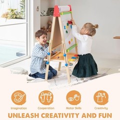 Easel for Kids with 2 Drawing Paper Roll, Adjustable Kids Art Easel Learning-Toy