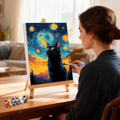 Framed Starry Cat Paint By Numbers For Adults Beginners DIY Canvas Art Decor