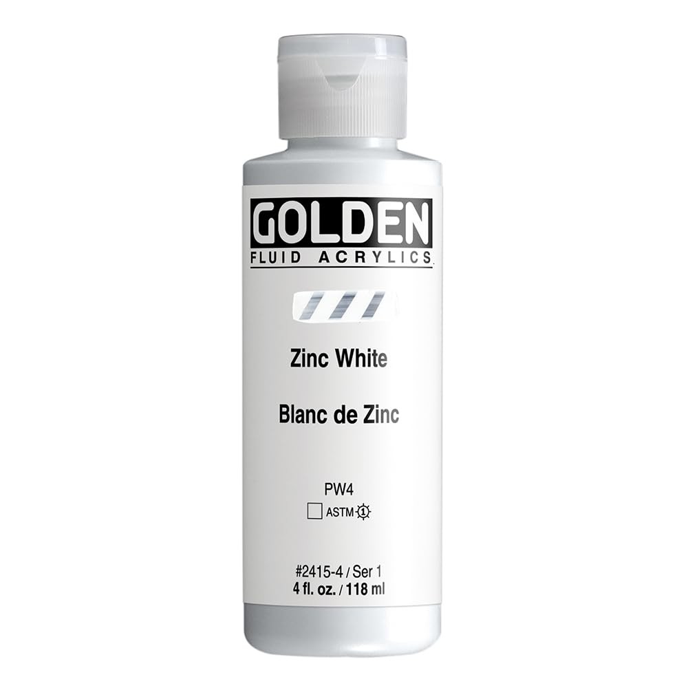 Fluid Acrylics by GOLDEN, Zinc White, 4 fl. oz. Bottle, Office Product