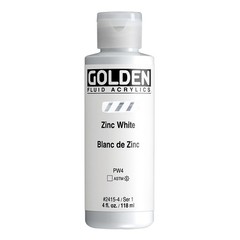 Fluid Acrylics by GOLDEN, Zinc White, 4 fl. oz. Bottle, Office Product